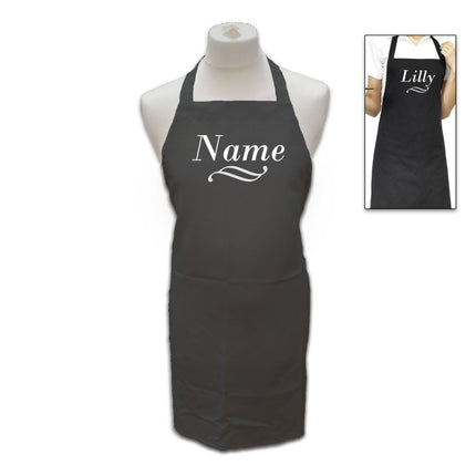 Personalised Black Apron with Name and Flourish