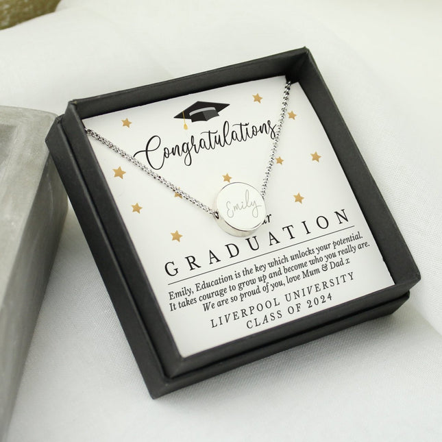 Personalised Graduation Sentiment Silver Tone Necklace And Box