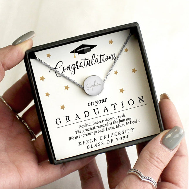 Personalised Graduation Sentiment Silver Tone Necklace And Box