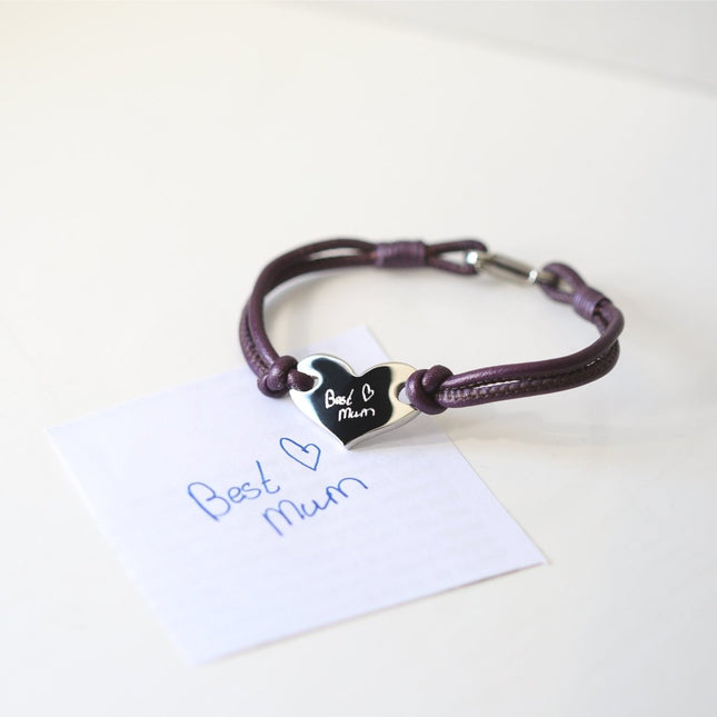 Personalised Own Handwriting Hearts Forever Leather Bracelet