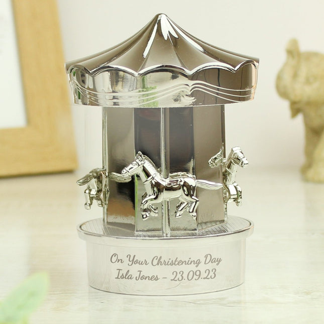 Personalised Silver Plated Carousel Children's Money Box