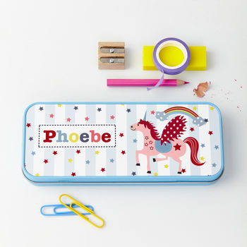 Personalised Girl's Unicorn Pencil Case Tin