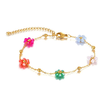 Elegant Simple Style Flower 304 Stainless Steel cable chain Bracelets In Bulk