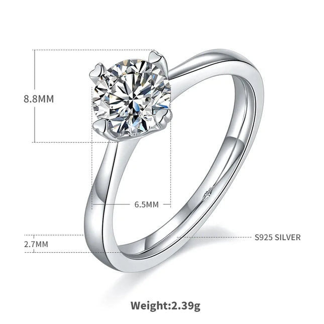 925 Sterling Silver Moissanite Round Rings