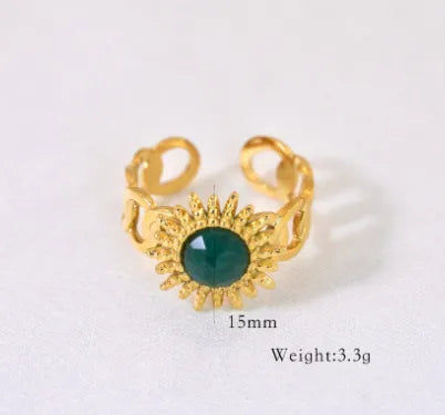 Retro French Style Geometric Titanium Steel Natural Stone Open Rings In Bulk