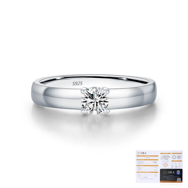 0.3ct Moissanite 925 Sterling Silver Rings GRA Certificate Round Brilliant Cut Round Rhodium Plated Rings
