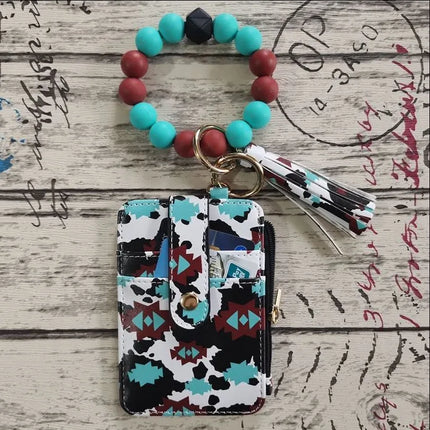 cute flower leopard leather women's keychain