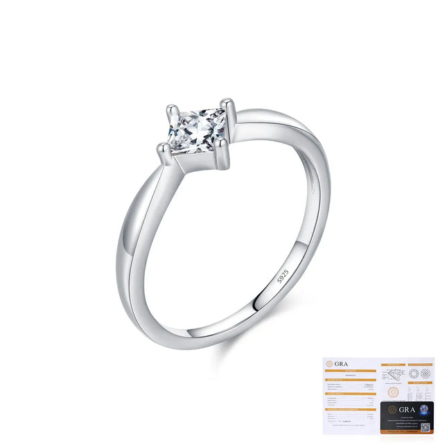 0.35 Karat Moissanite 925 Sterling Silver Rings GRA Certificate Princess-cut Geometric Rhombus Rhodium Plated Rings