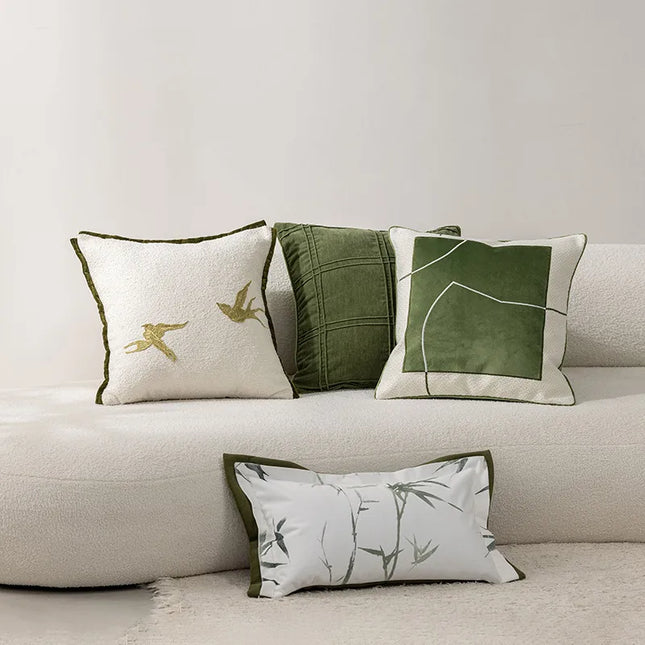 Modern Minimalist Green Series Backrest Pillow Covers Living Room Sofa Bedroom Window Vintage Style Solid Color Pattern