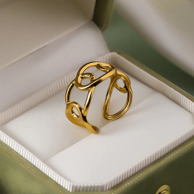 Wholesale Jewelry IG Style Elegant Retro Geometric Leaf Heart Shape 304 Stainless Steel Plating Open Rings