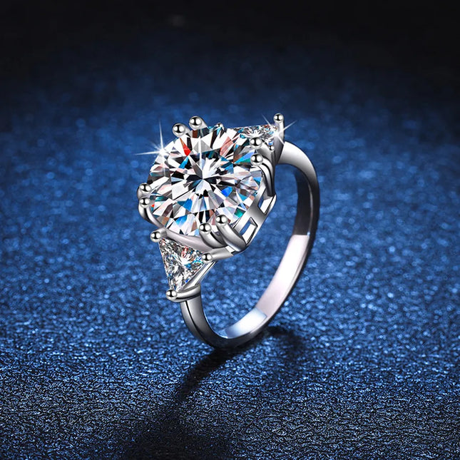 5 Karat Moissanite 925 Sterling Silver Rings GRA Certificate Round Brilliant Cut Geometric Rings