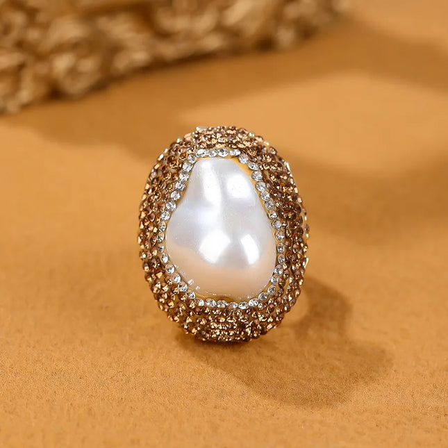 IG Style Geometric Copper Rhinestones Pearl Shell Open Rings In Bulk