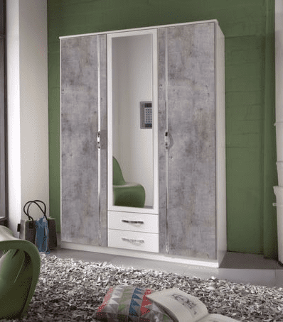 Meina Concrete Grey and White 3 Door 2 Drawer German Wardrobe - 2659