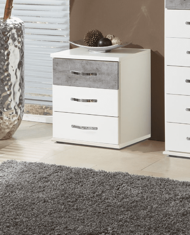 Meina Concrete Grey And White 3 Drawer Bedside - 2662