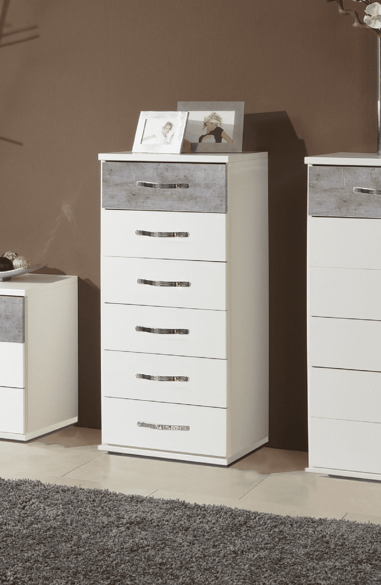 Aminar Concrete Grey And White Narrow Chest of 6 Drawers