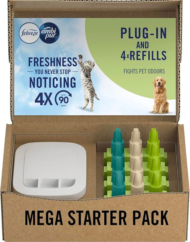 Febreze 3Volution Air Freshener Plug-In Starter Kit + 4 Refills (20ml x 4) – Pet Odour Eliminator