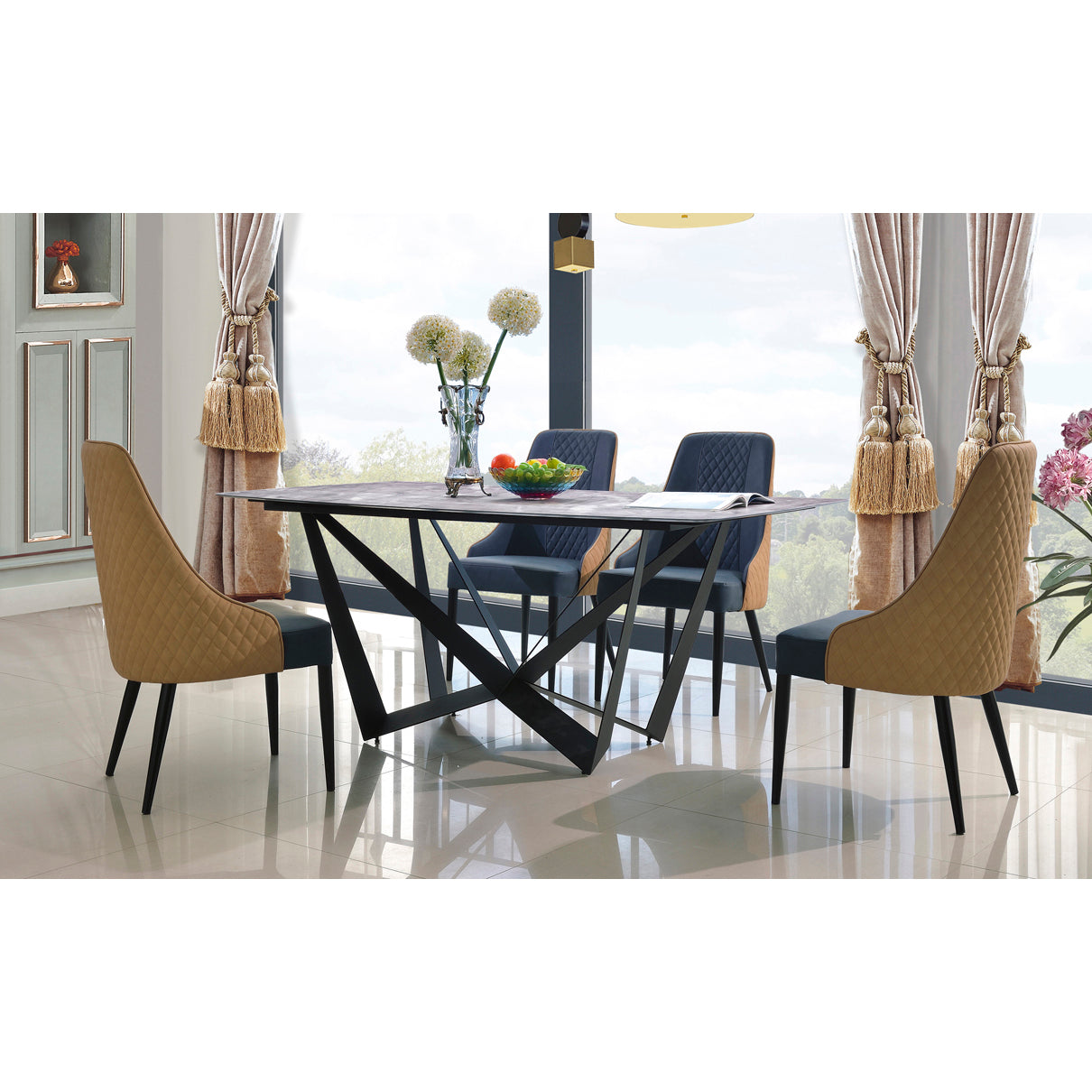 Adelaide Marble Dining Table with Black Metal Frame & 4 Matching Chairs & delivery included