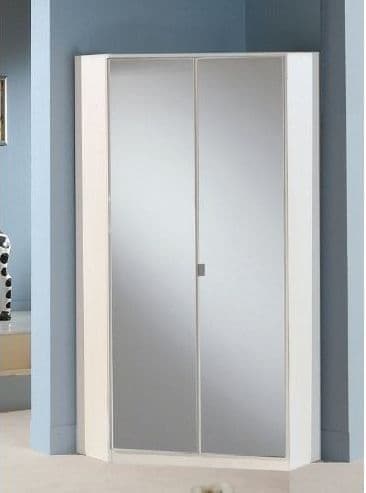 Onitnas Full Mirrored and White 2 Door Corner Wardrobe