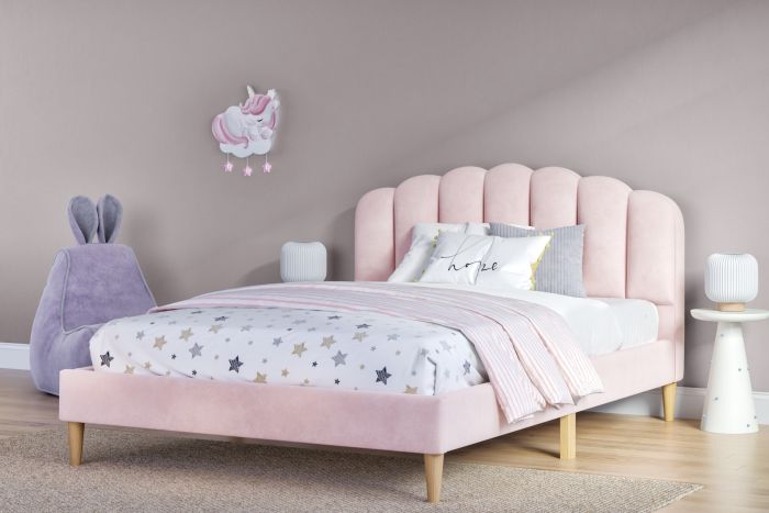 Flair Scallop Velvet Bed Frame Pink Double includes Mattress & Delivery