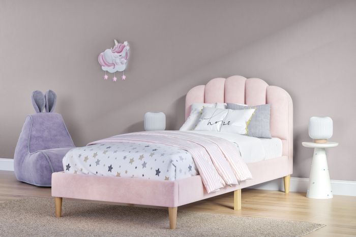 Flair Scallop Velvet Bed Frame Pink Single included Mattress and Delivery