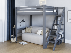 Studio Loft Bed Double High Sleeper in Grey & including Accessories