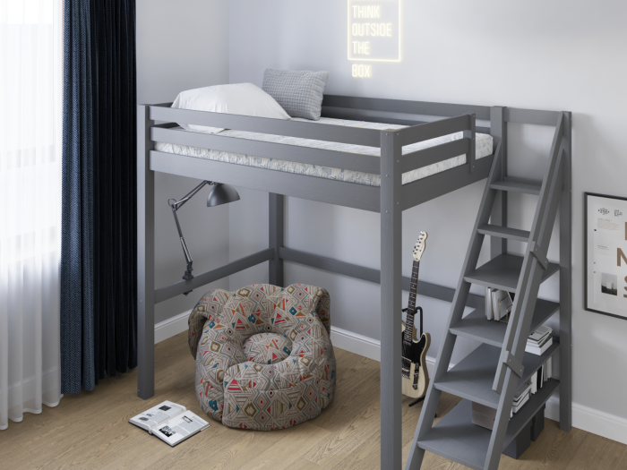 Studio Loft Bed Double High Sleeper in Grey & including Accessories