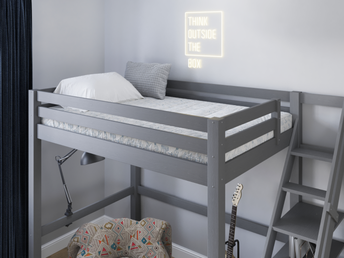 Studio Loft Bed Double High Sleeper in Grey & including Accessories