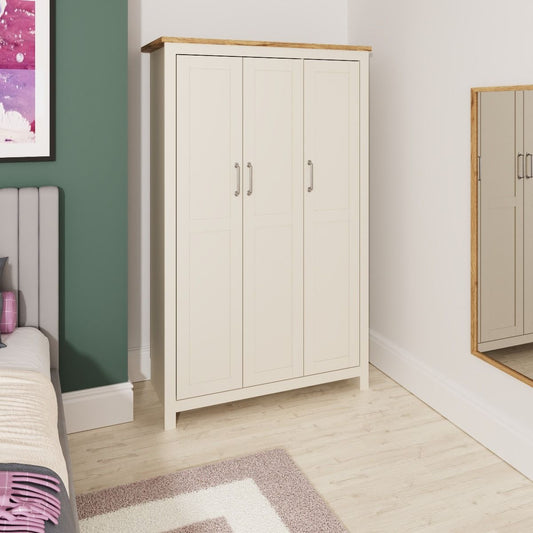 Lisbon Pine 3 Door Wardrobe in Cream