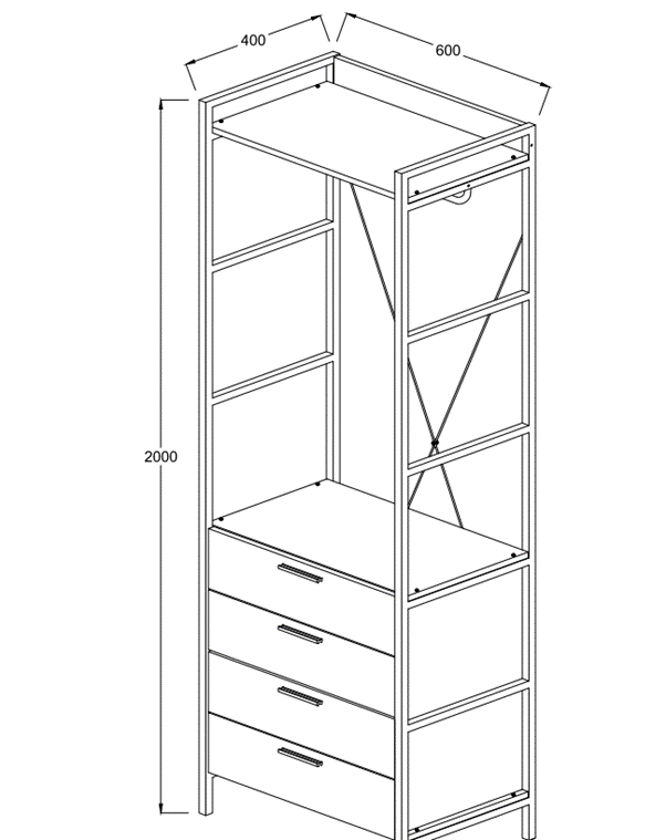 Claire 4 Drawer Open Wardrobe