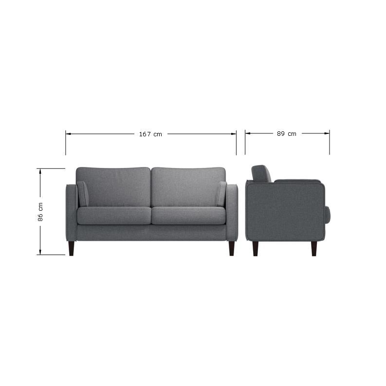 2 Seater Cushion Back Light Grey Sofa