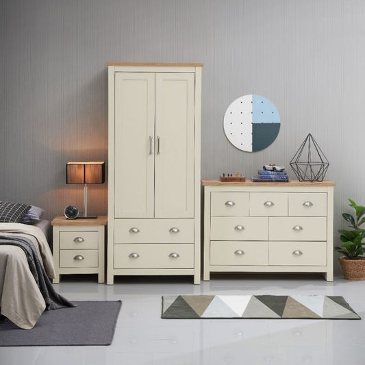 Lison 3 Piece Set (2 Door Wardrobe, 3+4 Chest, 2 Drw Bedside)