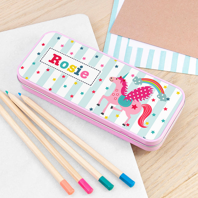 Personalised Personalised Girl's Unicorn Pencil Case Tin
