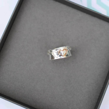 Twin Hearts Spinning Ring - Stirling Silver