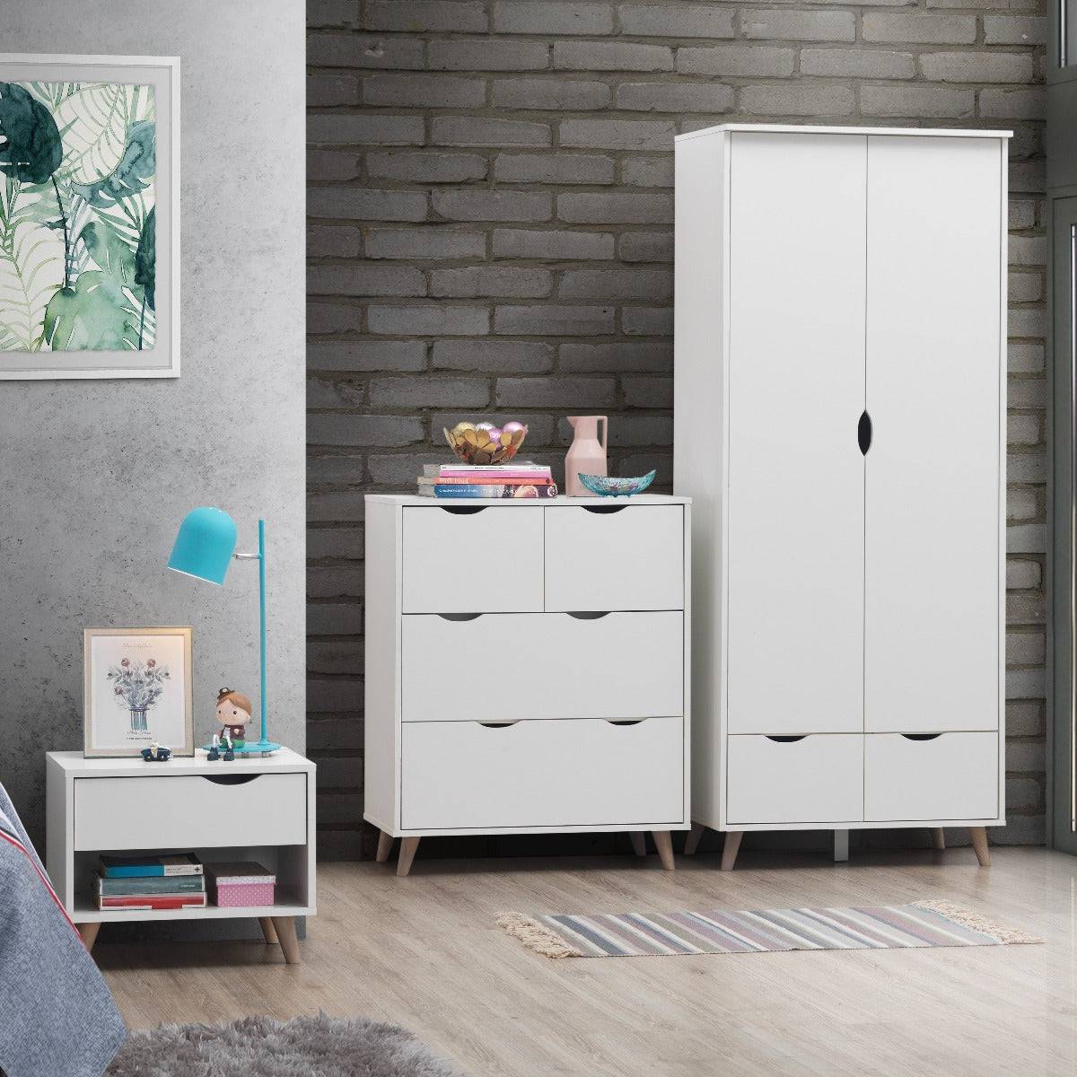 Pulford 3 Piece Bedroom Set 2+2 Drawer - White