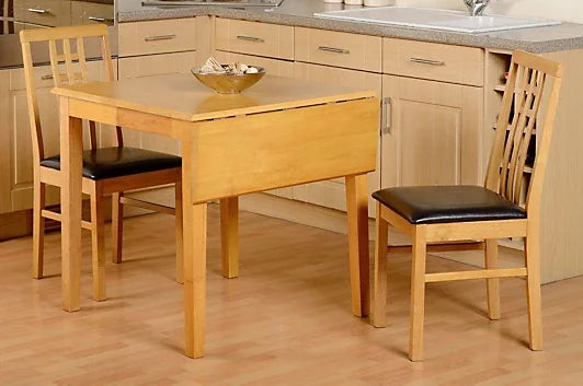 Vienna Drop Leaf Dining Set in Medium Oak and Brown Faux Leather