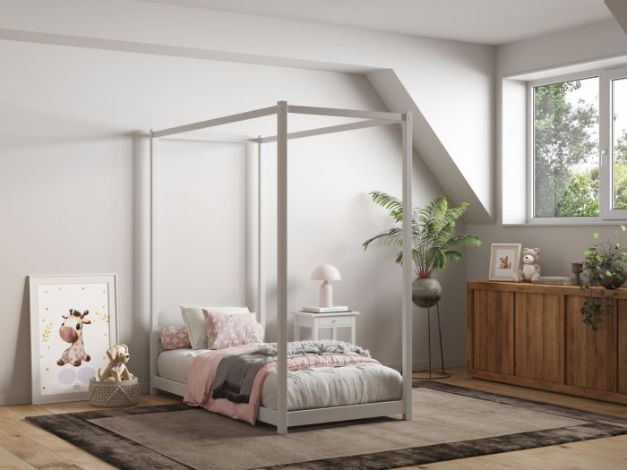 Flair Zara Four Poster Bed Frame-White-Single Comes complete and with a FREE Delivery