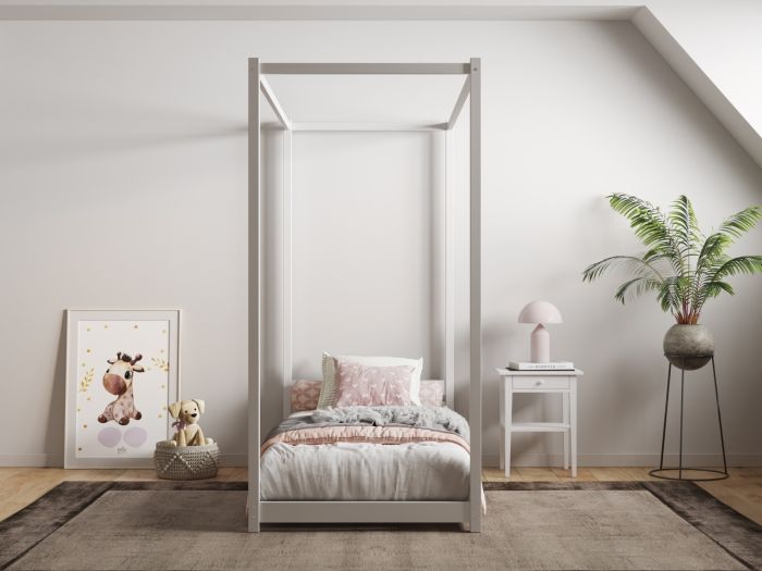 Flair Zara Four Poster Bed Frame-White-Single Comes complete and with a FREE Delivery