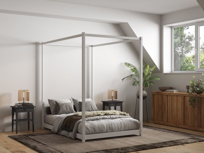 Flair Zara Four Poster Bed Frame-White-Double Comes complete with a mattress and a FREE Delivery